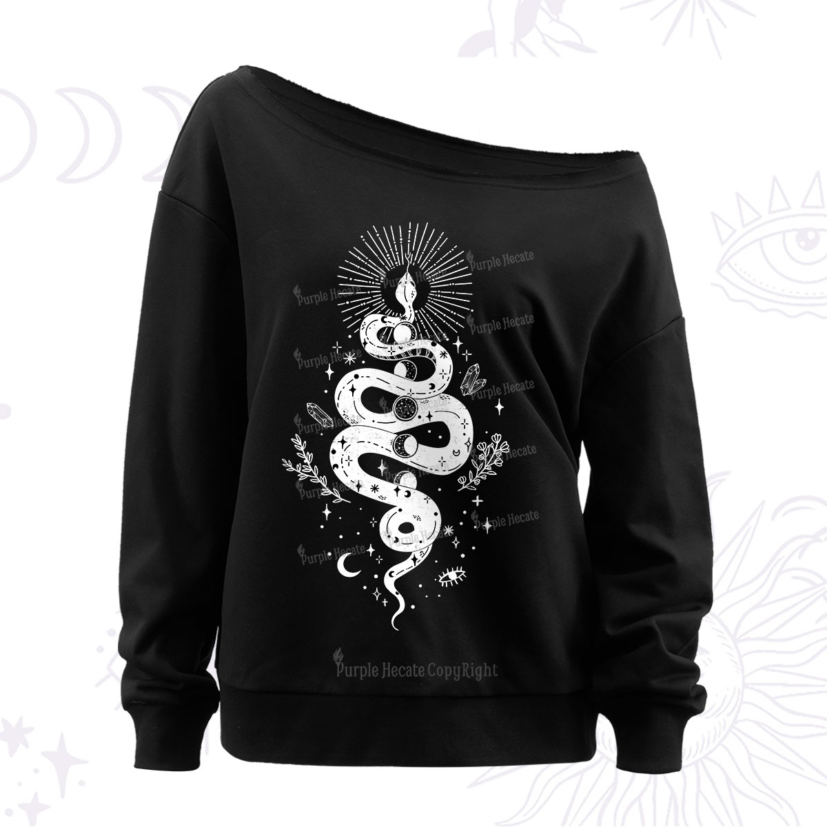 Purplehecate Mystical Moon Phases Snake Off The Shoulder Sweatshirt
