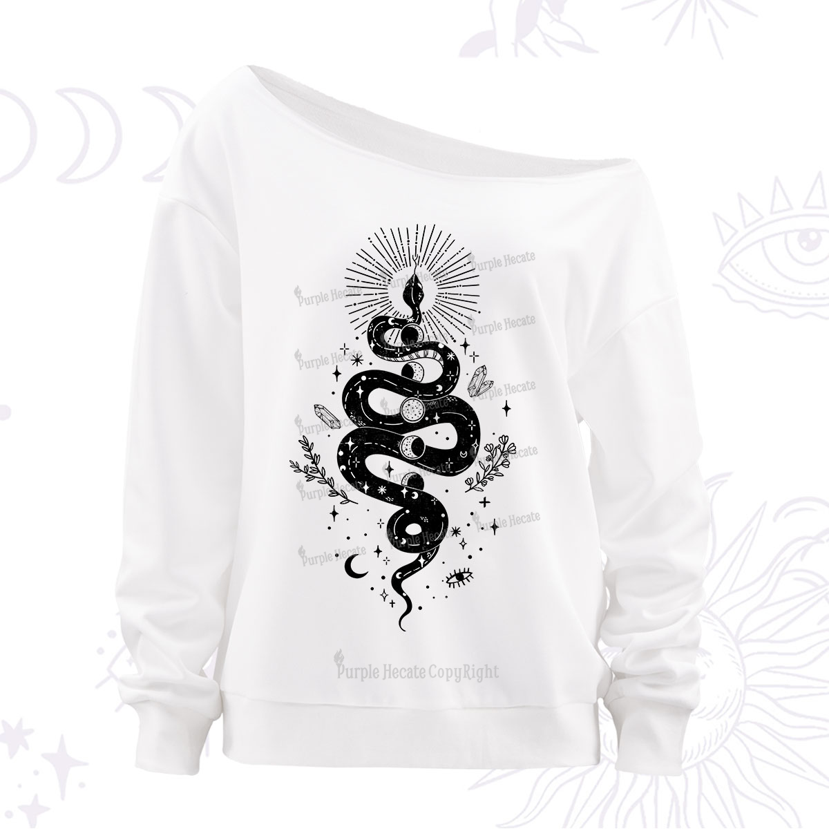 Purplehecate Mystical Moon Phases Snake Off The Shoulder Sweatshirt