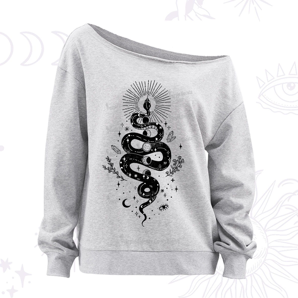 Purplehecate Mystical Moon Phases Snake Off The Shoulder Sweatshirt