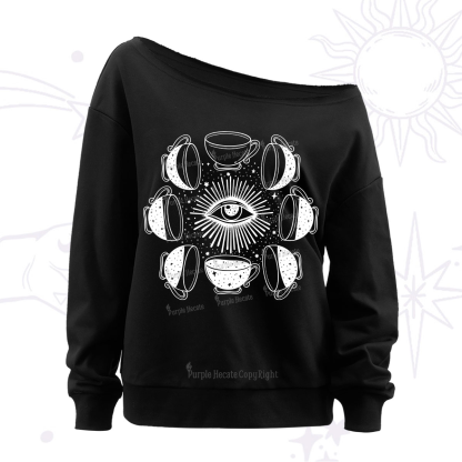 Purplehecate Moon Phase Coffee Off The Shoulder Sweatshirt