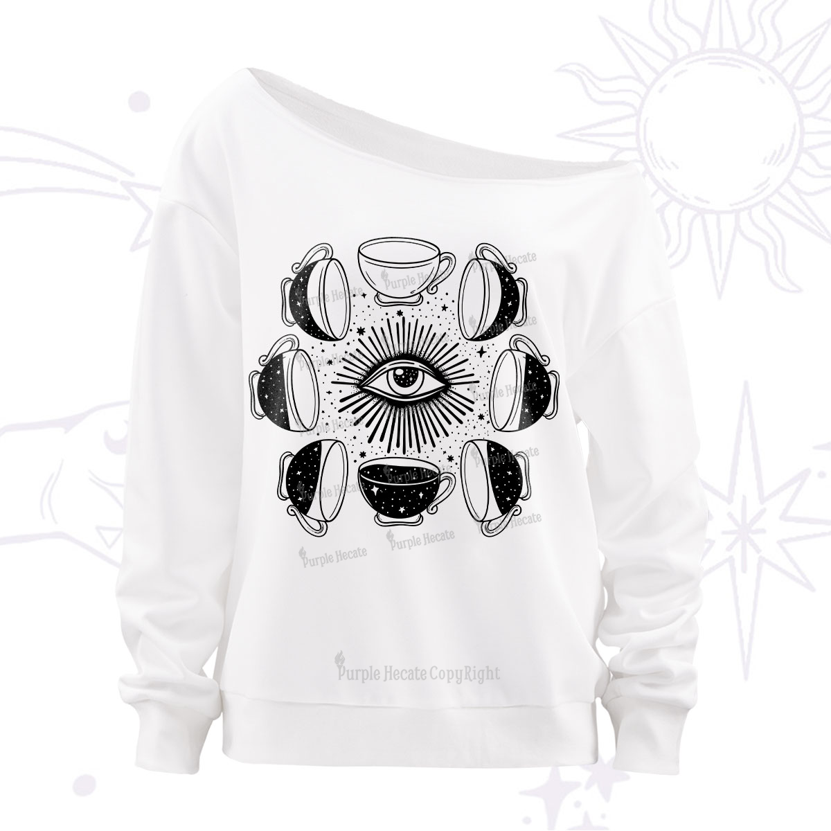 Purplehecate Moon Phase Coffee Off The Shoulder Sweatshirt