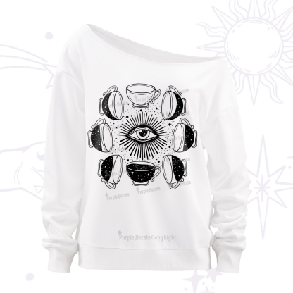 Purplehecate Moon Phase Coffee Off The Shoulder Sweatshirt