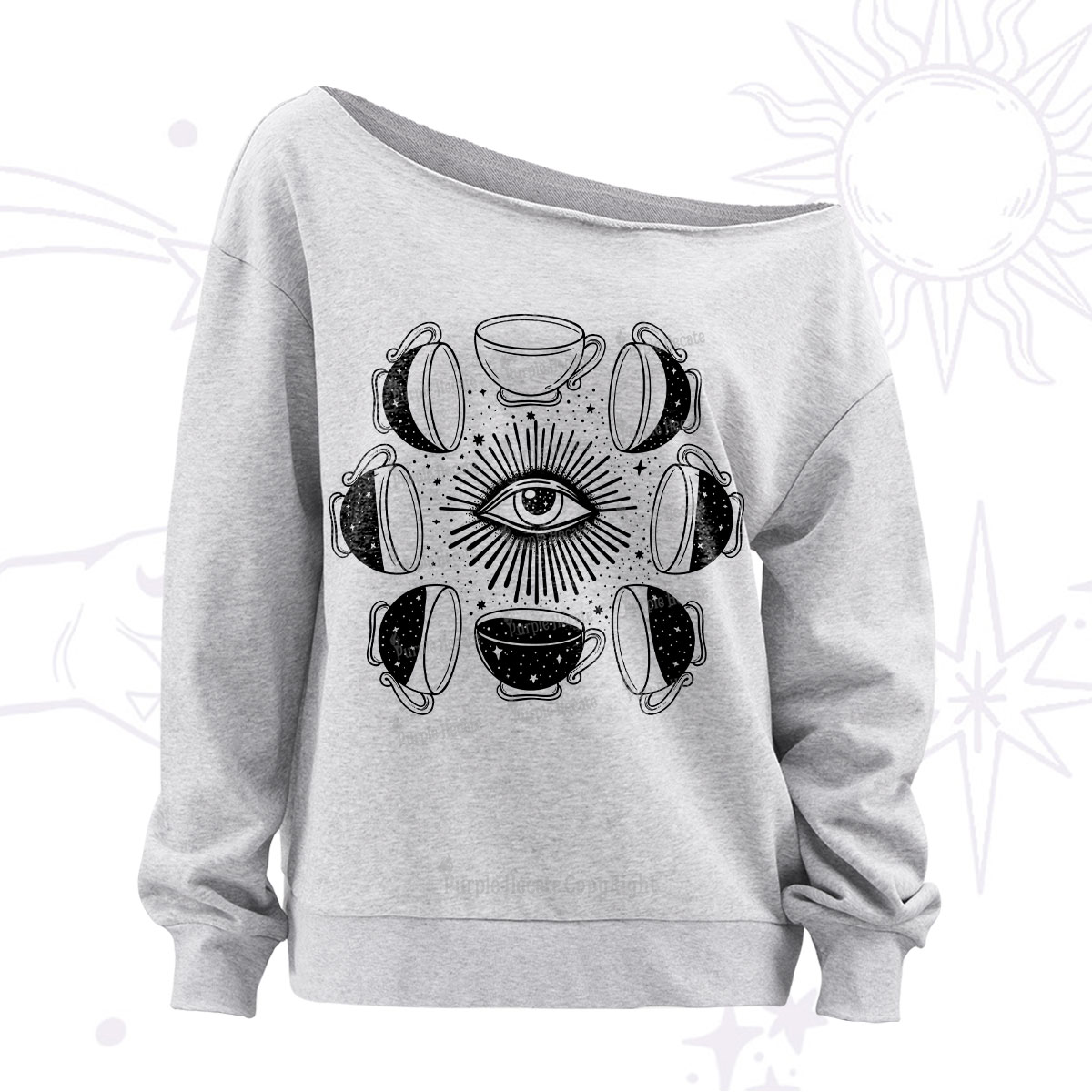 Purplehecate Moon Phase Coffee Off The Shoulder Sweatshirt
