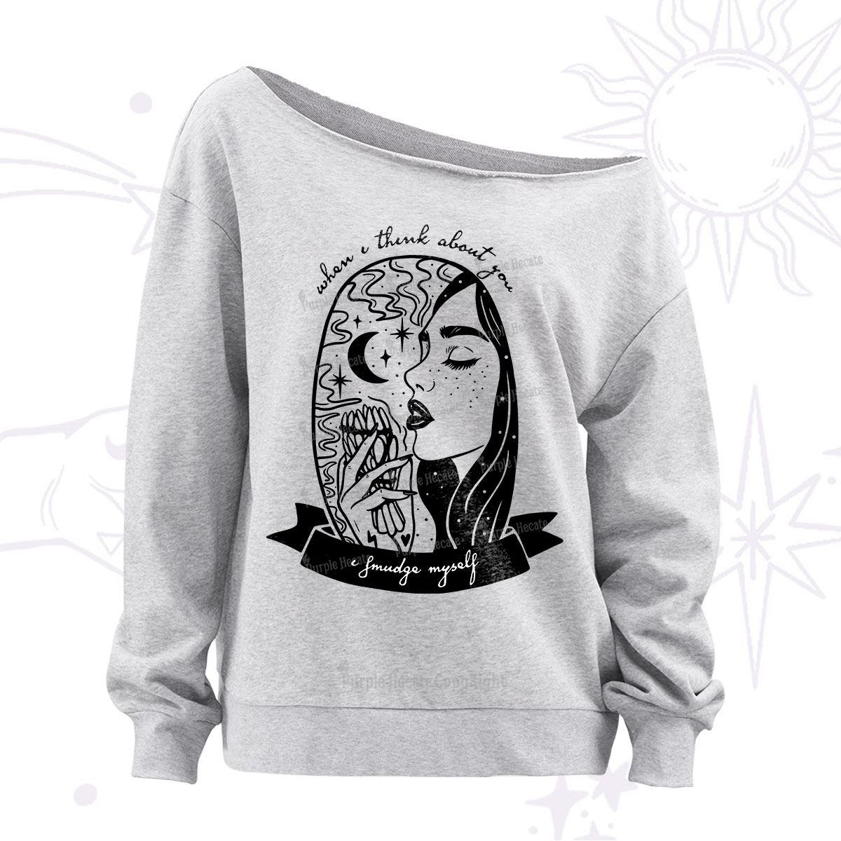 Purplehecate When I Think About You I Smudge Myself Off The Shoulder Sweatshirt