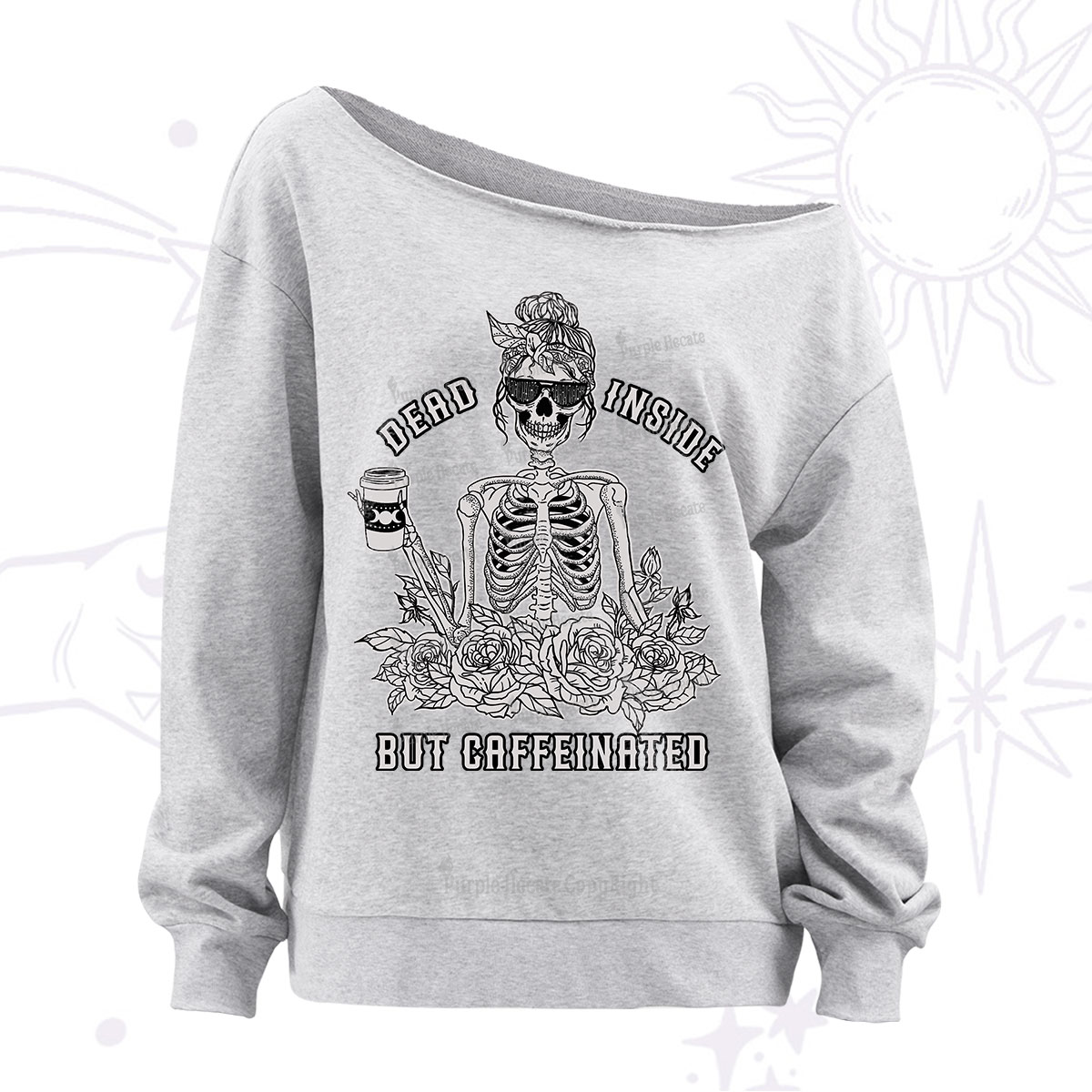 Purplehecate Dead Inside But Caffeinated Off The Shoulder Sweatshirt