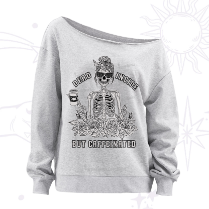 Purplehecate Dead Inside But Caffeinated Off The Shoulder Sweatshirt