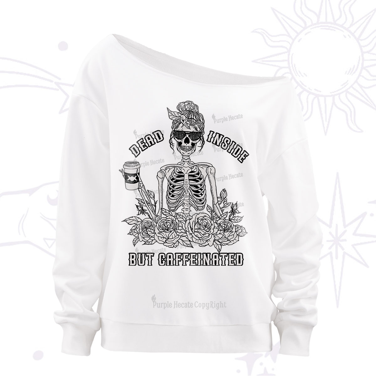 Purplehecate Dead Inside But Caffeinated Off The Shoulder Sweatshirt
