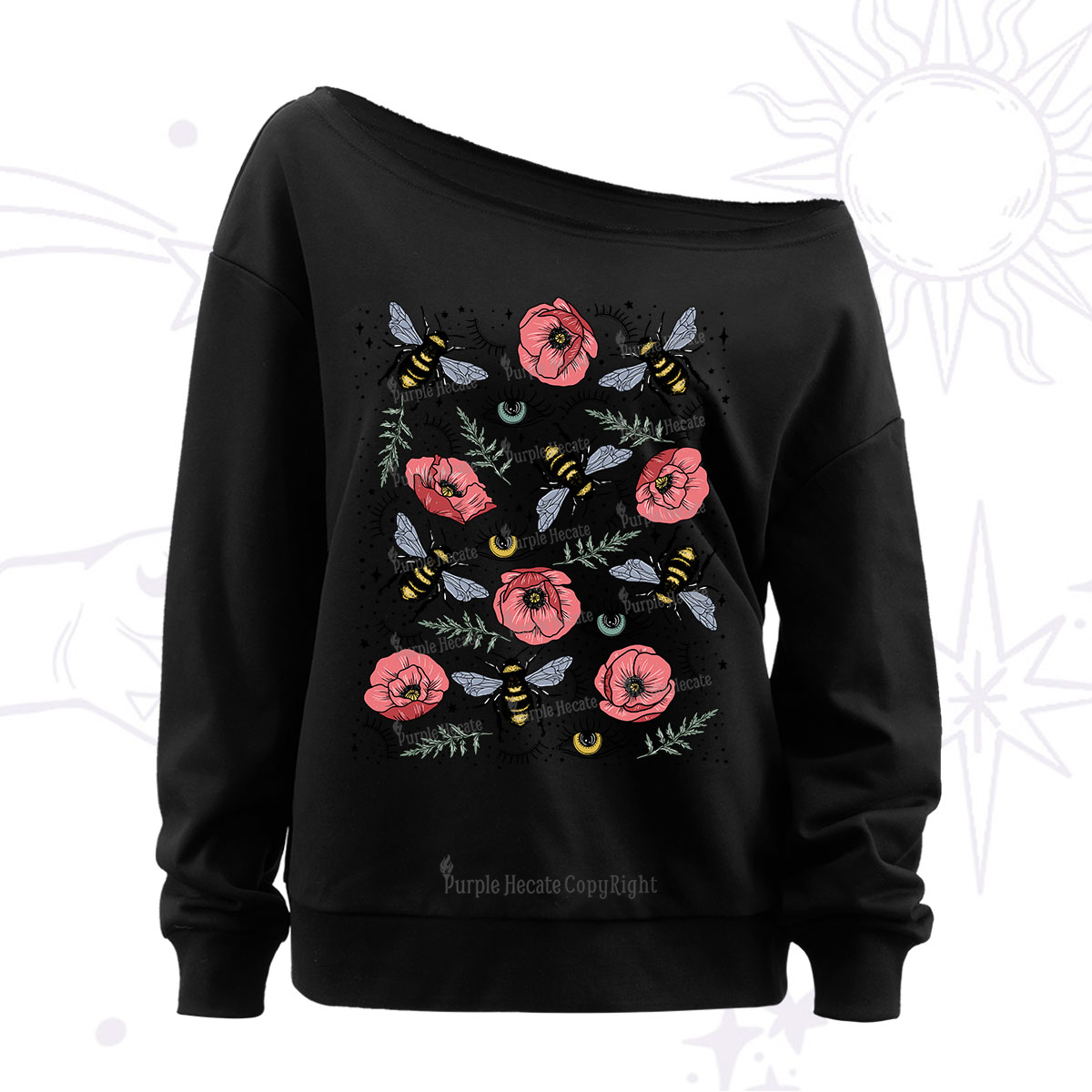 Purplehecate The Bee's Knees Off The Shoulder Sweatshirt