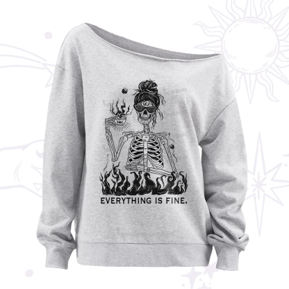 Purplehecate Everything Is Fine Washed T-Shirt Off The Shoulder Sweatshirt