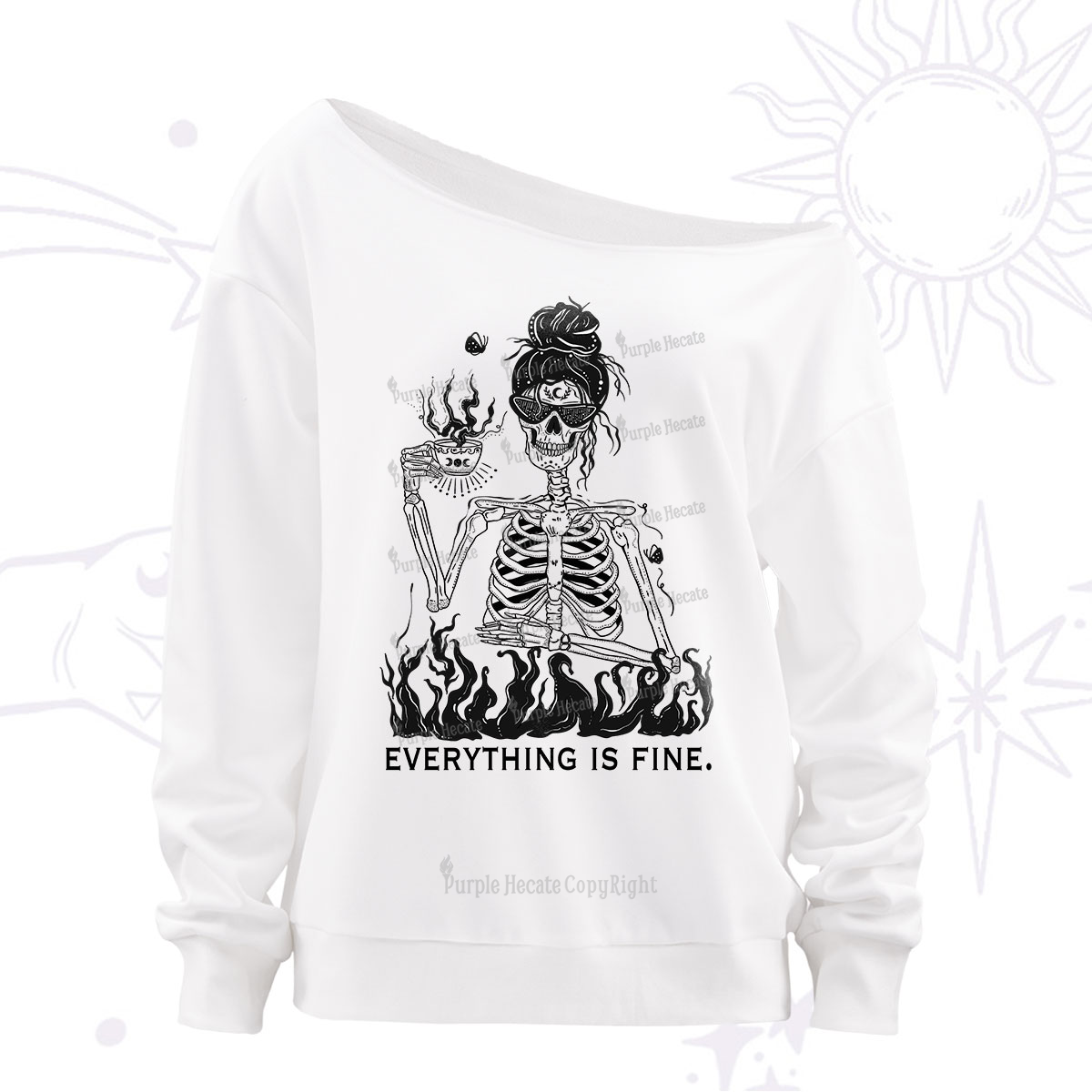 Purplehecate Everything Is Fine Washed T-Shirt Off The Shoulder Sweatshirt