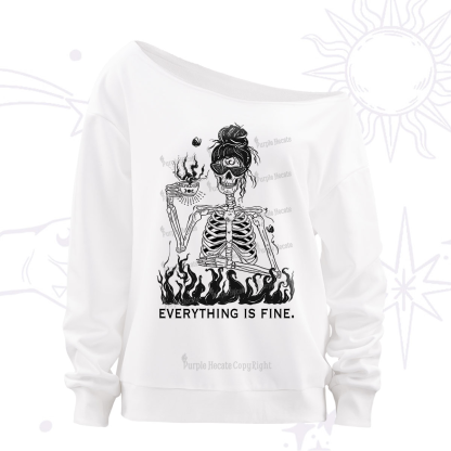 Purplehecate Everything Is Fine Washed T-Shirt Off The Shoulder Sweatshirt