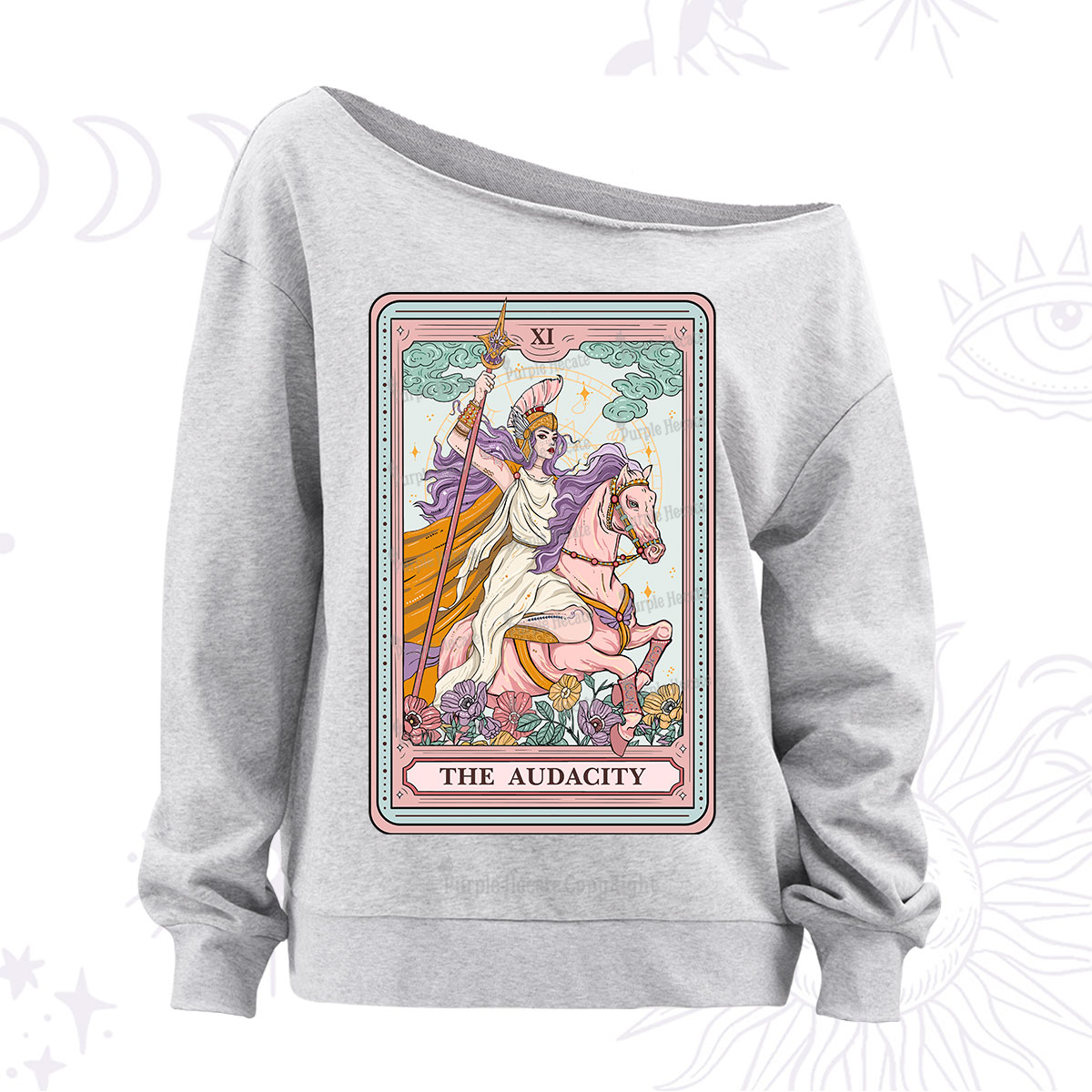 Purplehecate The Audacity Tarot Card Off The Shoulder Sweatshirt