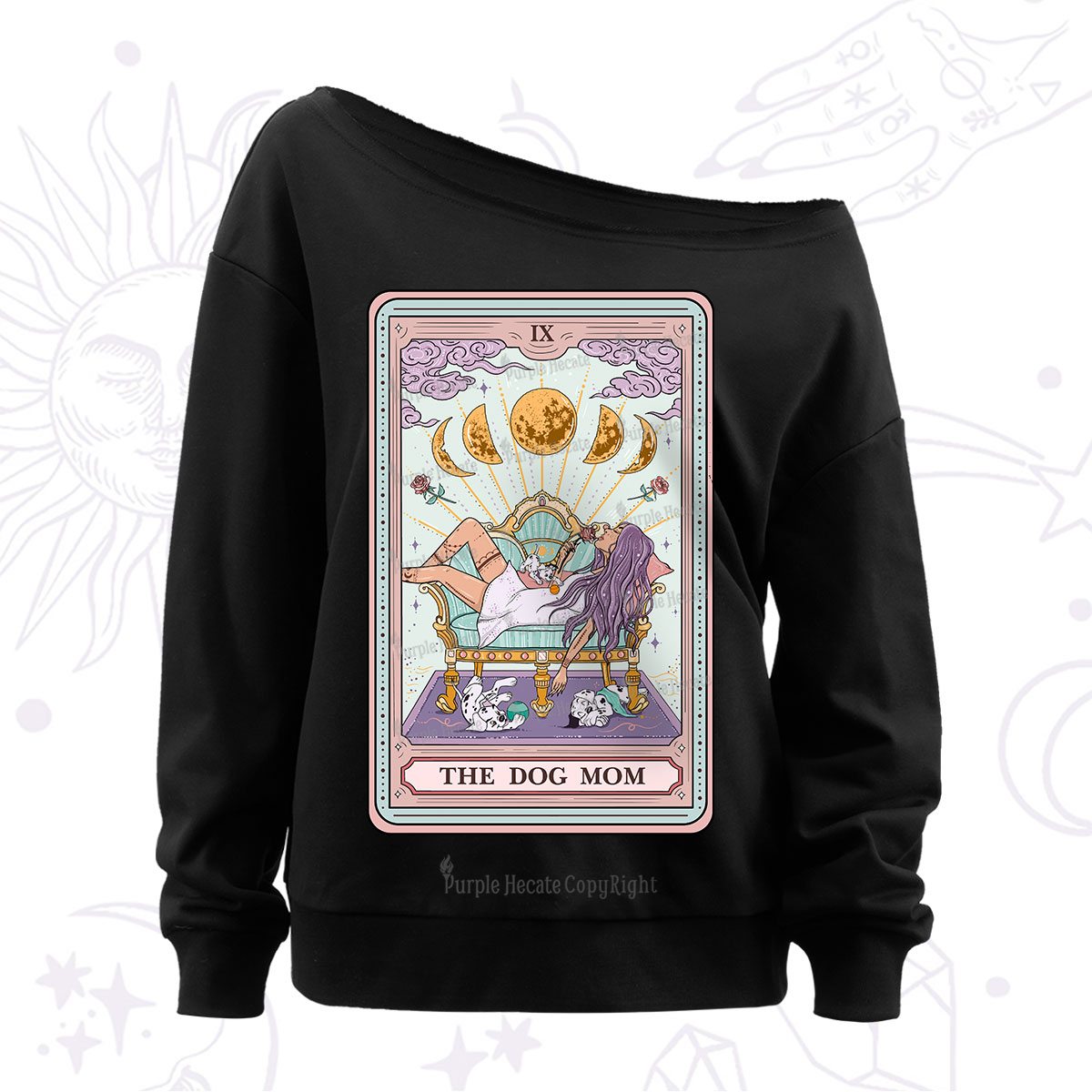 Purplehecate The Dog Mom Tarot Off The Shoulder Sweatshirt