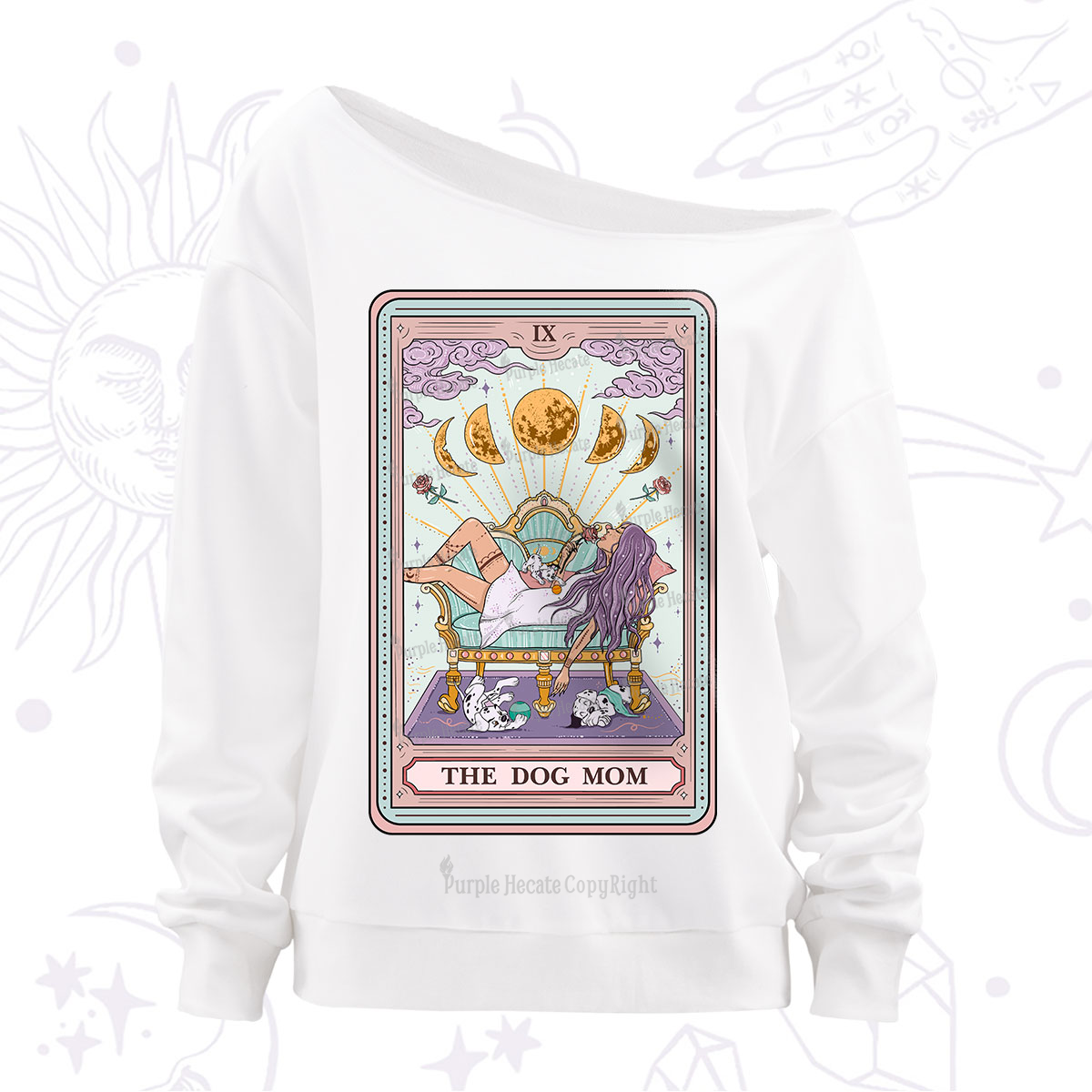 Purplehecate The Dog Mom Tarot Off The Shoulder Sweatshirt