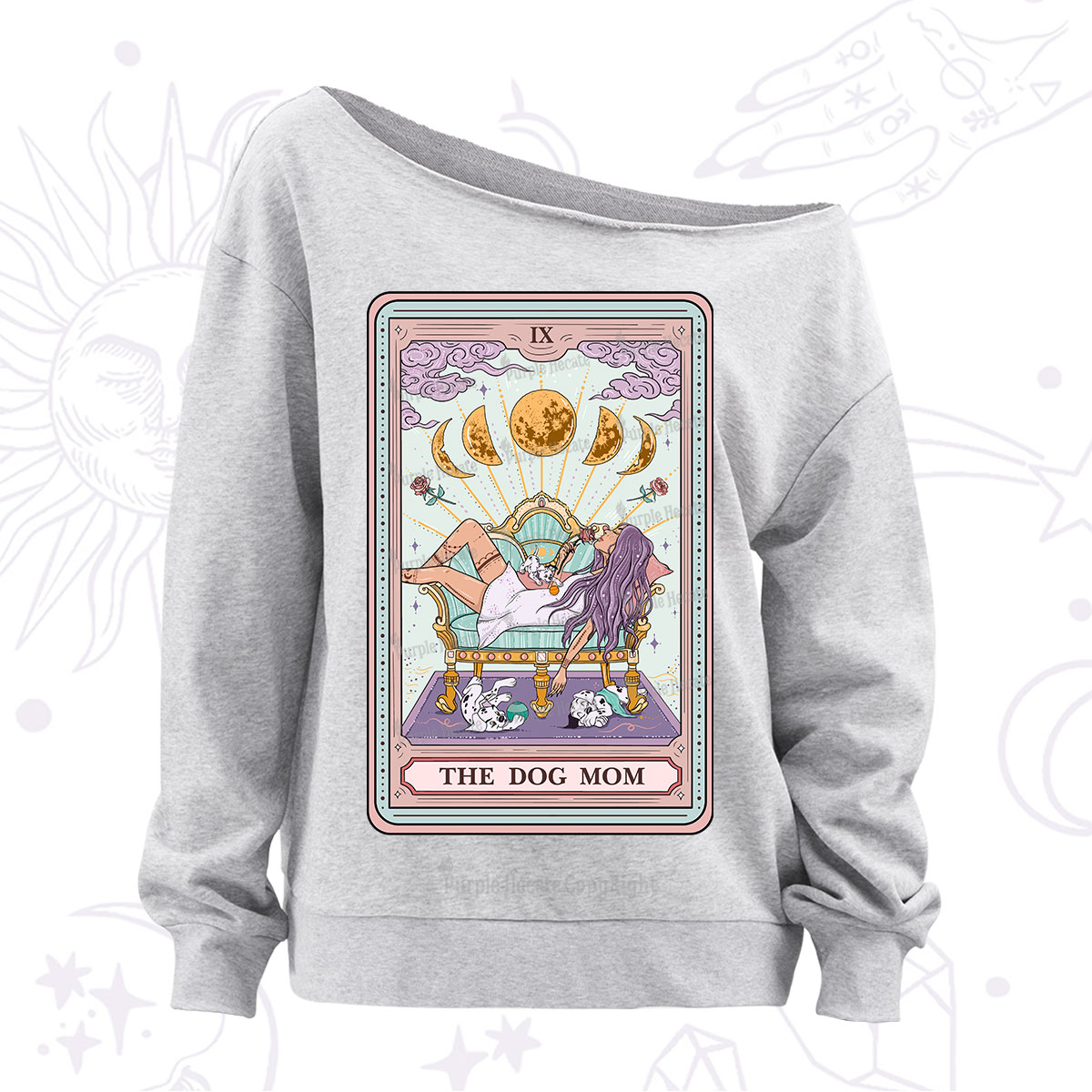 Purplehecate The Dog Mom Tarot Off The Shoulder Sweatshirt