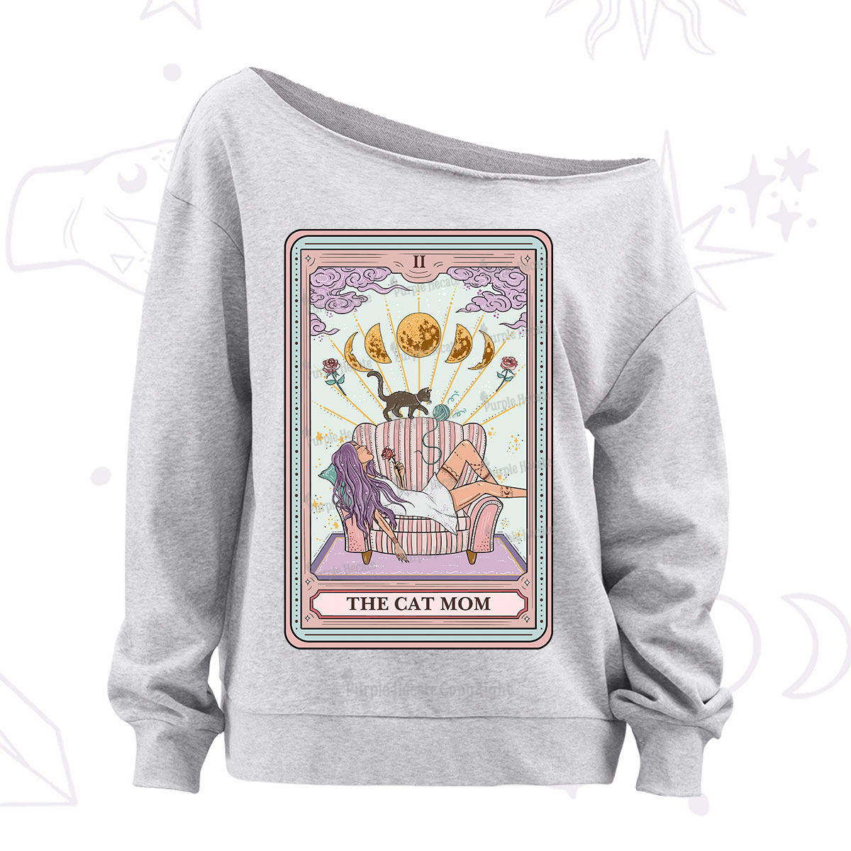 Purplehecate The Cat Mom Tarot Off The Shoulder Sweatshirt