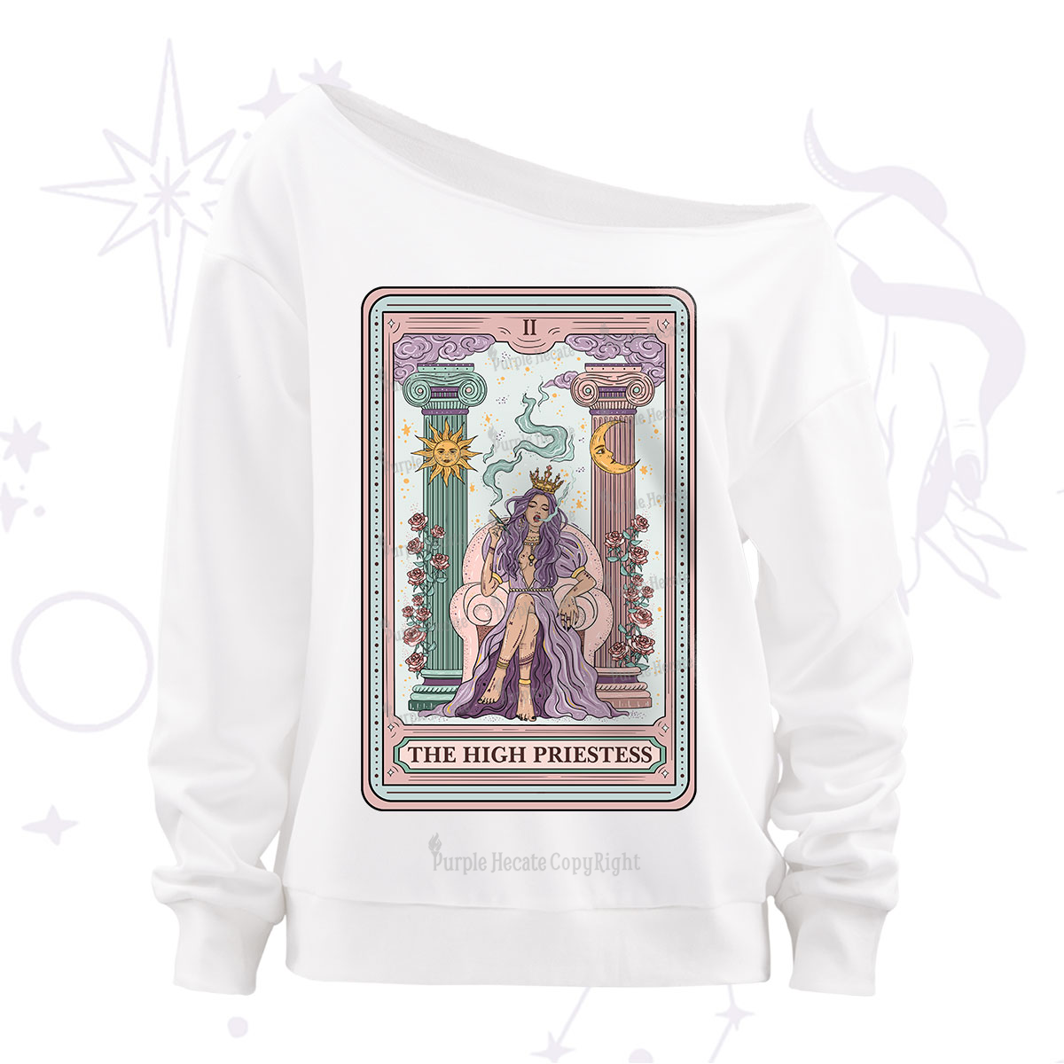 Purplehecate The High Priestess Tarot Card Off The Shoulder Sweatshirt
