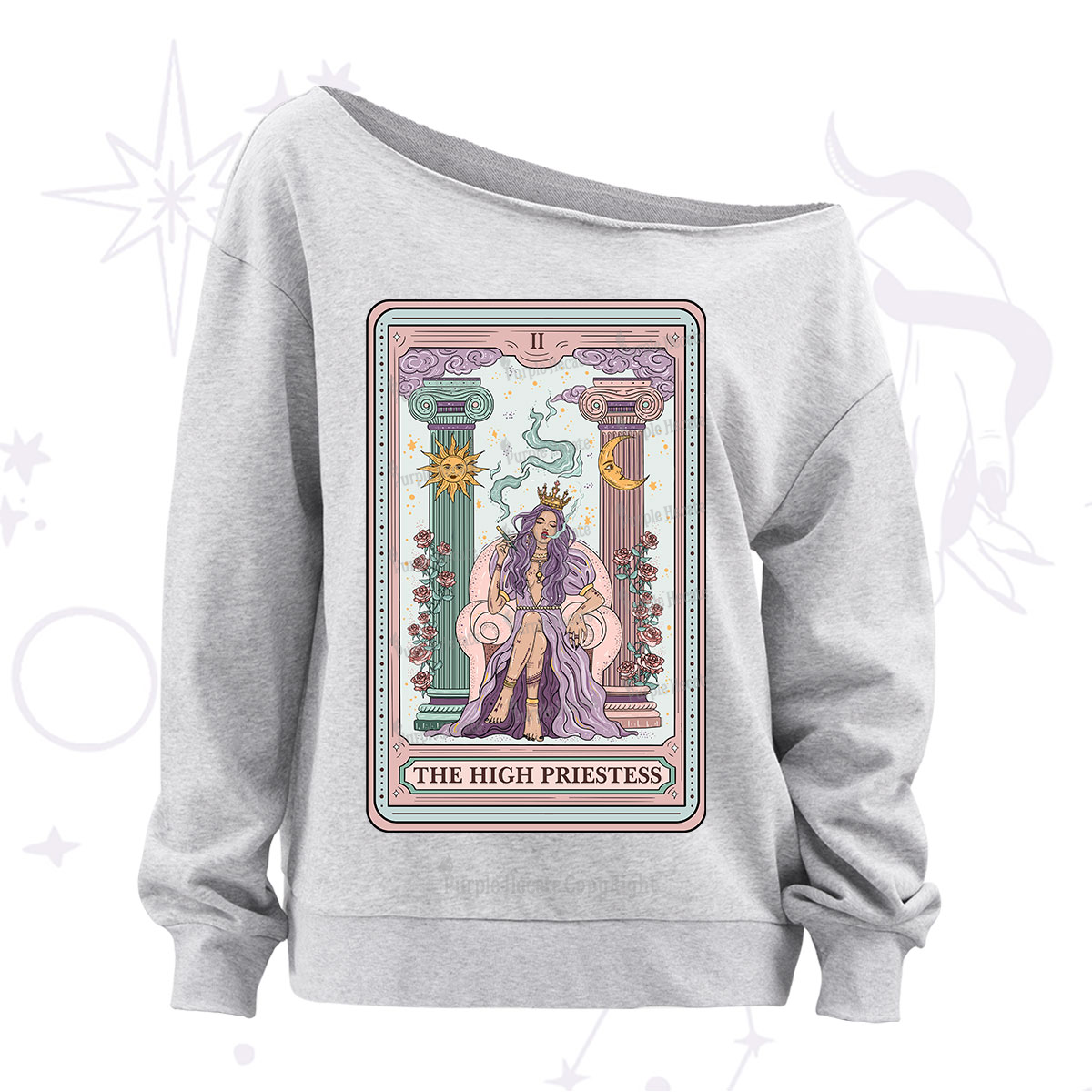 Purplehecate The High Priestess Tarot Card Off The Shoulder Sweatshirt