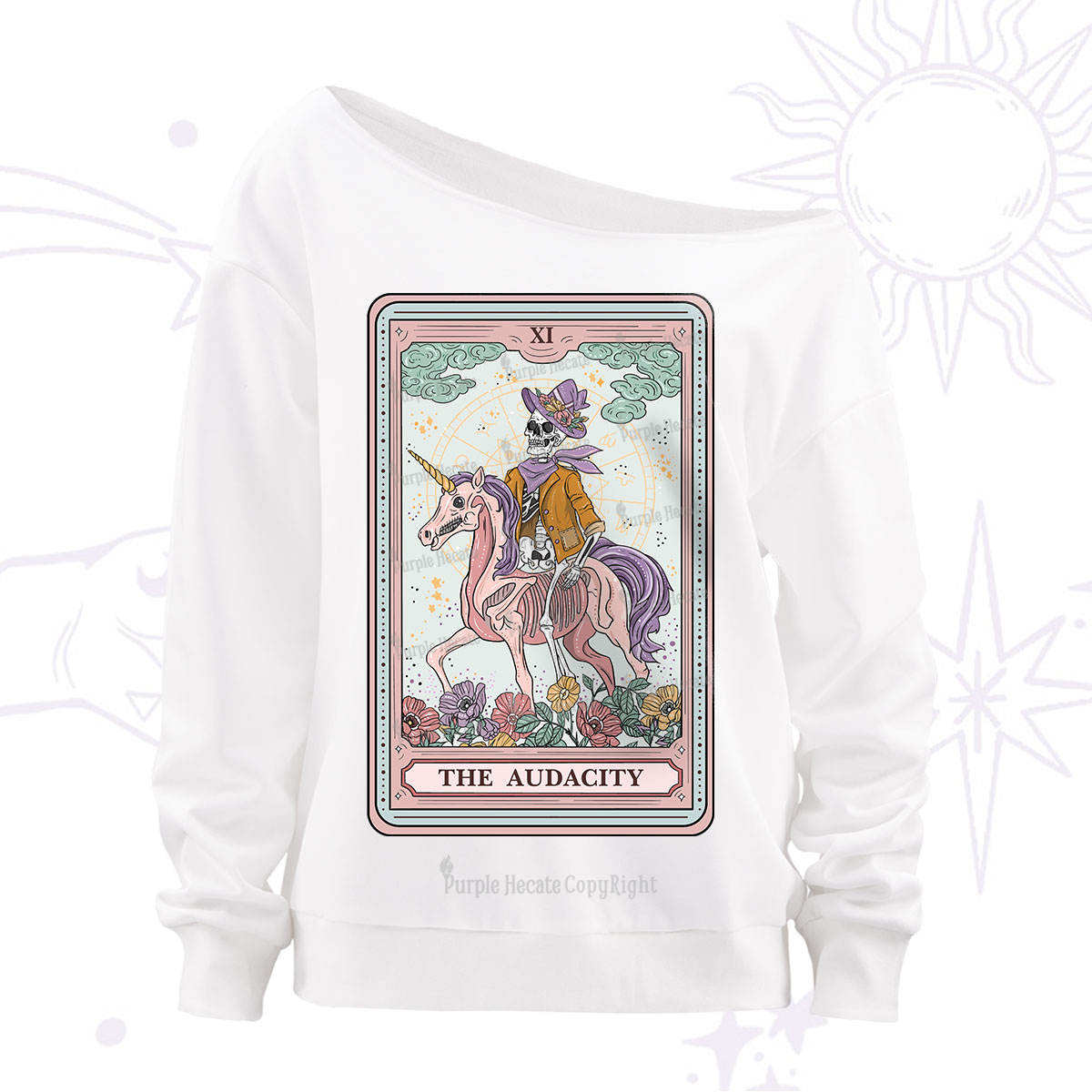 Purplehecate The Audacity Tarot Card Off The Shoulder Sweatshirt