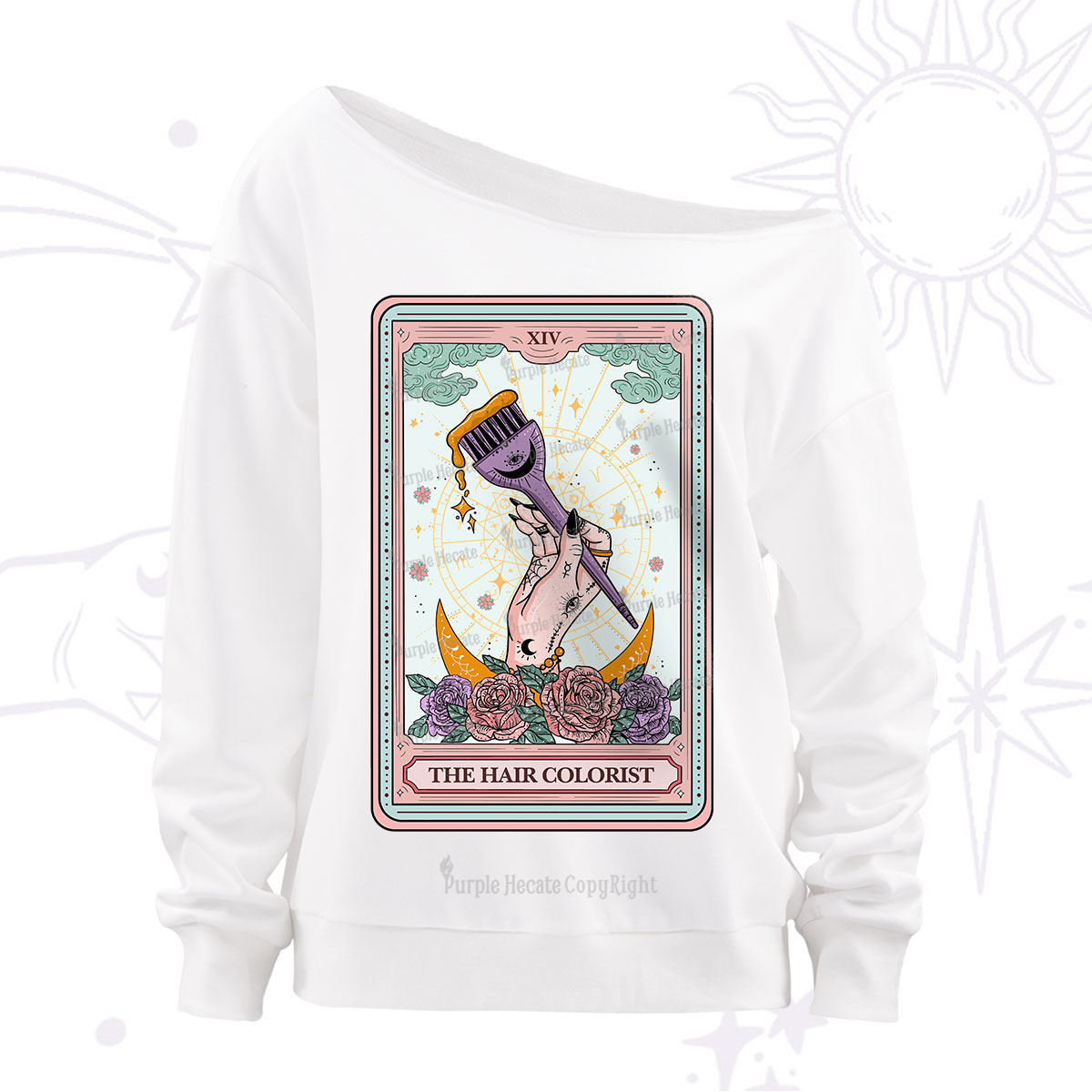 Purplehecate The Hair Colorist Tarot Off The Shoulder Sweatshirt