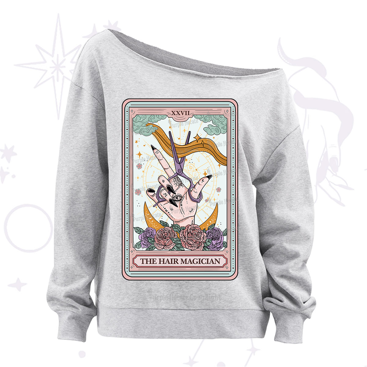Purplehecate The Hair Magician Tarot Off The Shoulder Sweatshirt