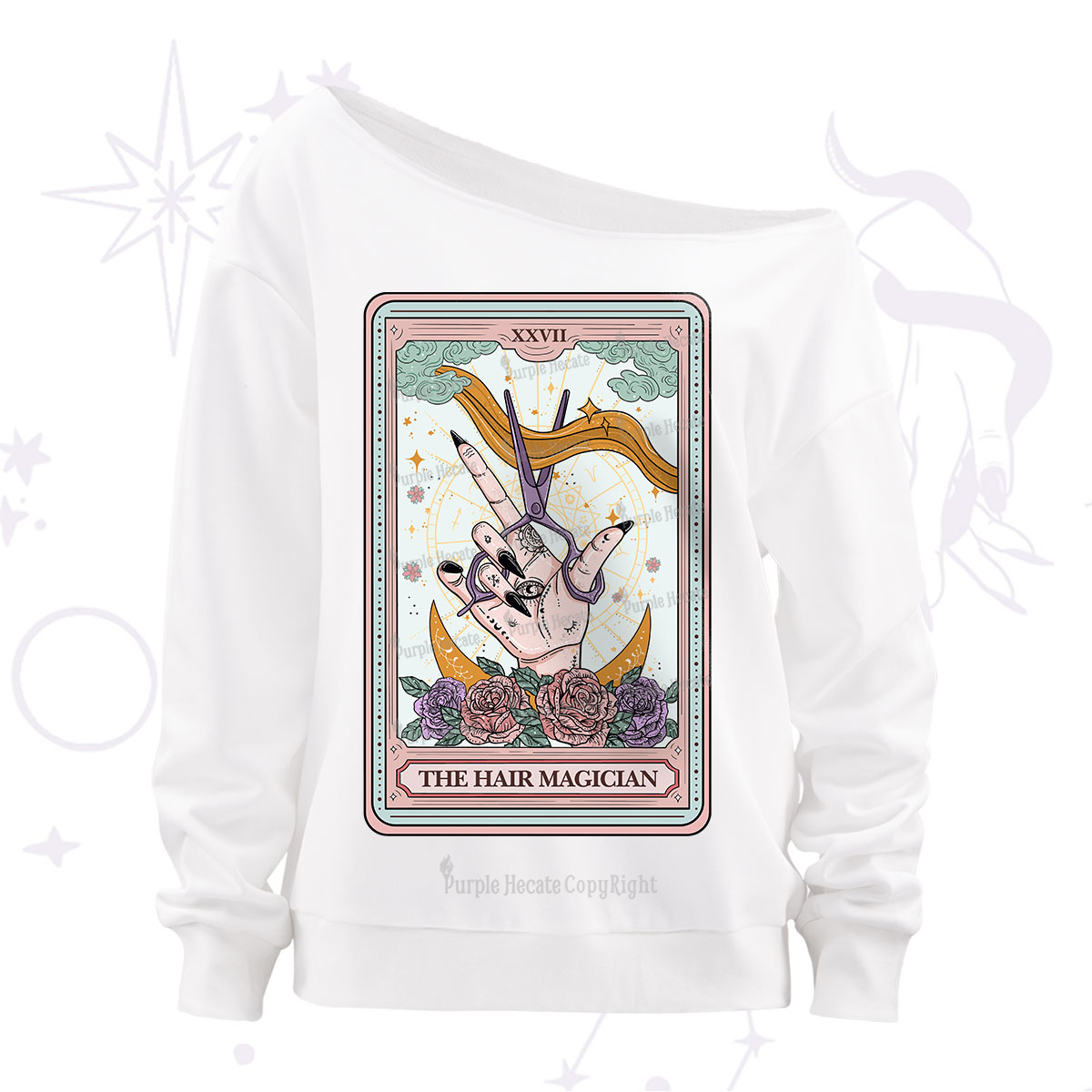 Purplehecate The Hair Magician Tarot Off The Shoulder Sweatshirt