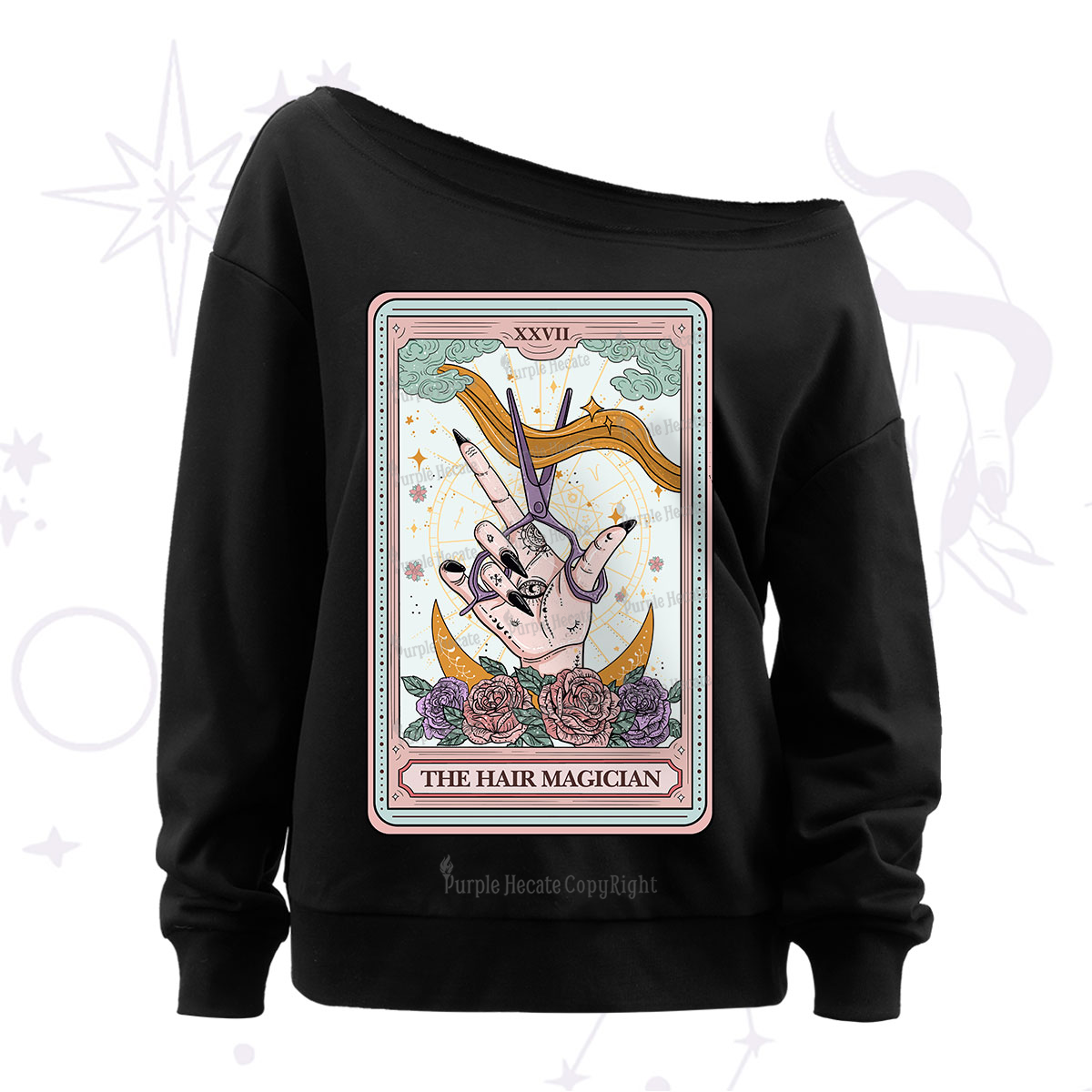 Purplehecate The Hair Magician Tarot Off The Shoulder Sweatshirt