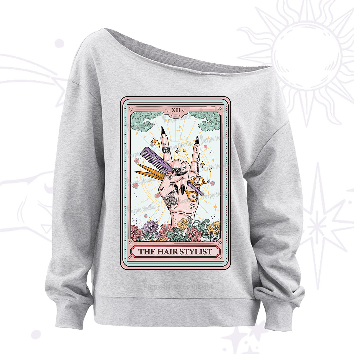 Purplehecate The Hair Stylist Tarot Off The Shoulder Sweatshirt