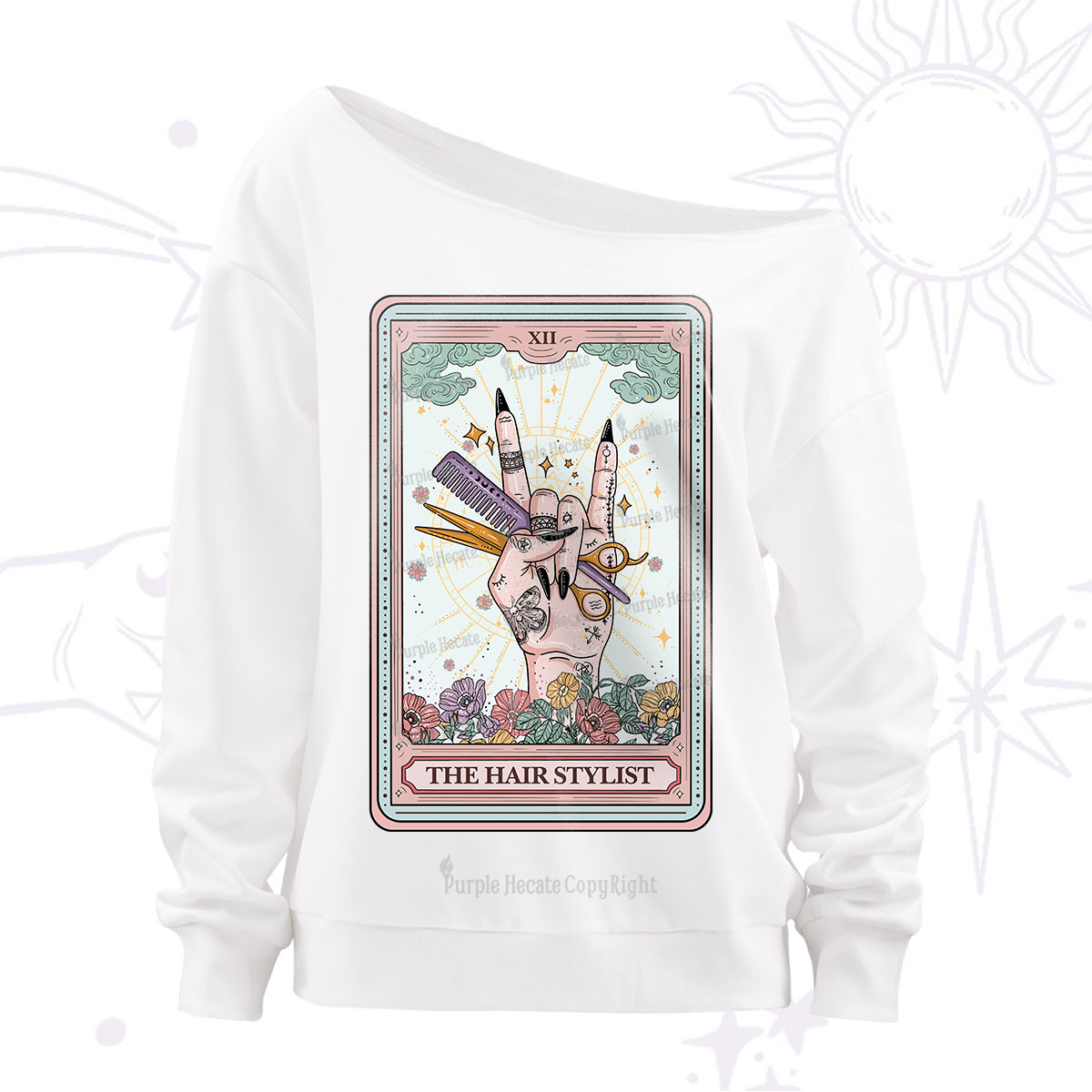 Purplehecate The Hair Stylist Tarot Off The Shoulder Sweatshirt