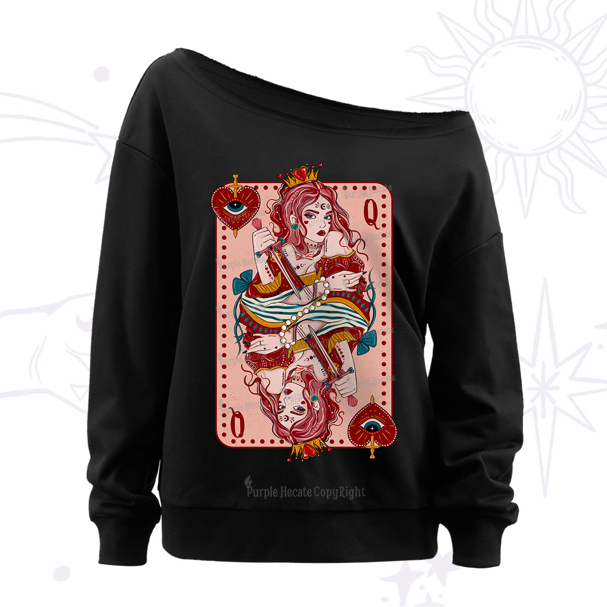 Purplehecate Queen of Hearts Off The Shoulder Sweatshirt