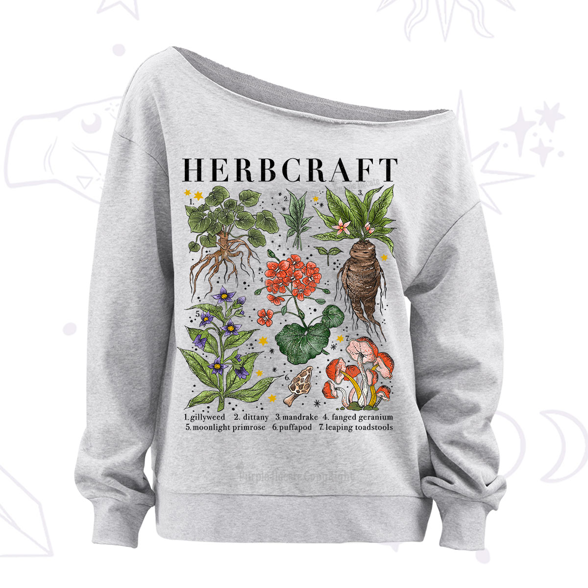 Purplehecate Magical Herbcraft Off The Shoulder Sweatshirt