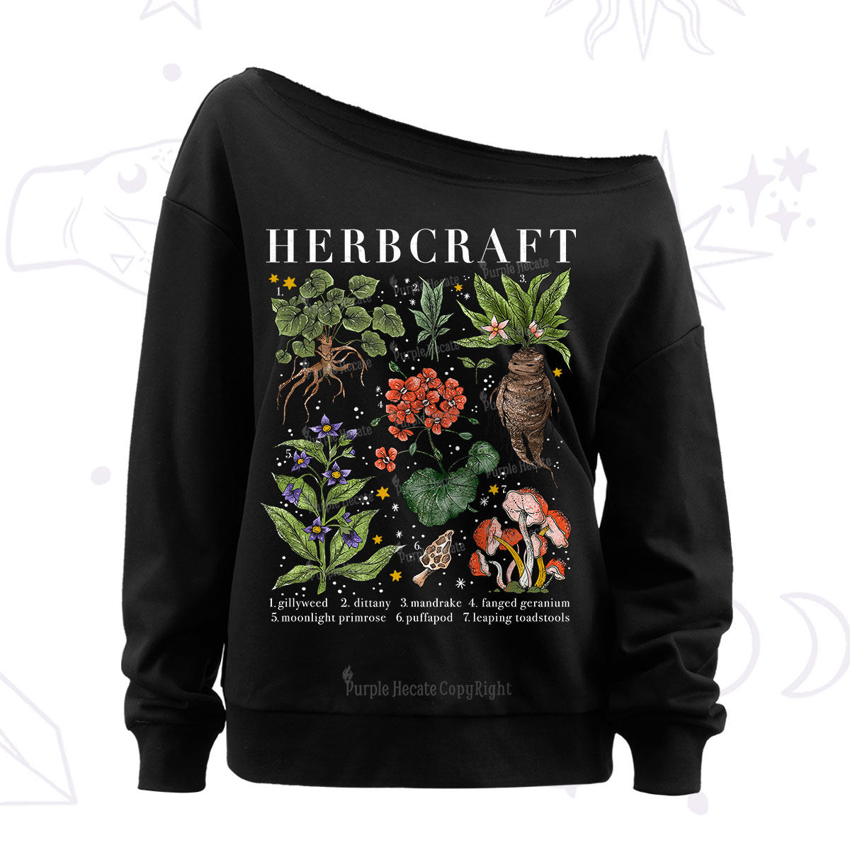 Purplehecate Magical Herbcraft Off The Shoulder Sweatshirt