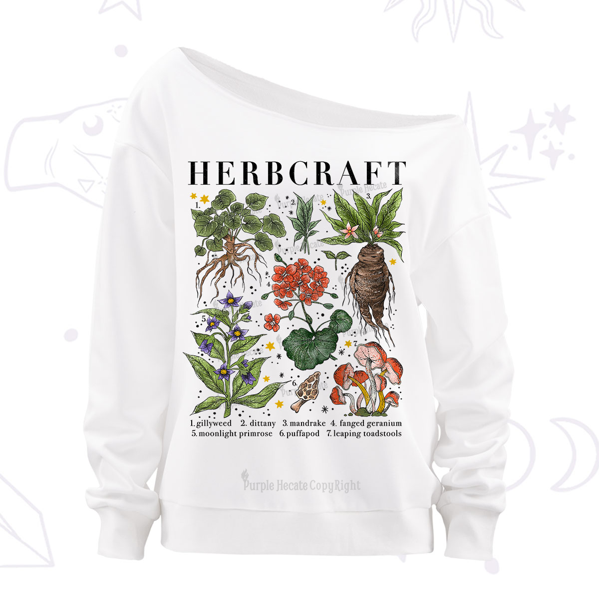 Purplehecate Magical Herbcraft Off The Shoulder Sweatshirt