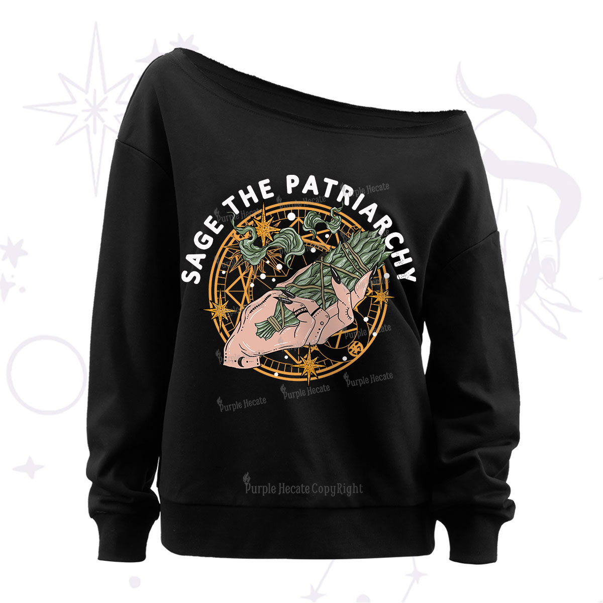 Purplehecate Sage The Patriarchy Off The Shoulder Sweatshirt