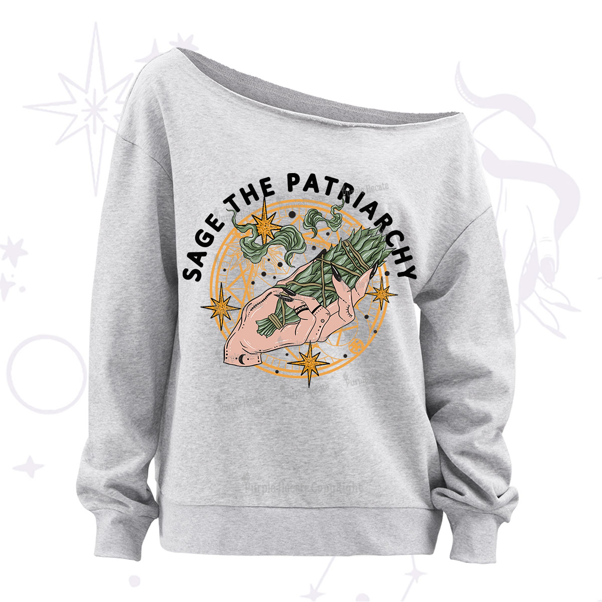Purplehecate Sage The Patriarchy Off The Shoulder Sweatshirt