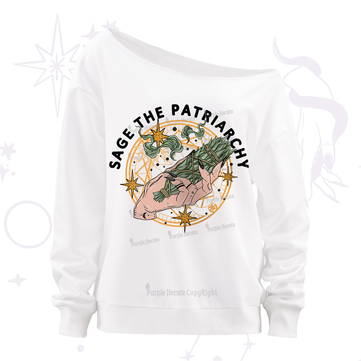 Purplehecate Sage The Patriarchy Off The Shoulder Sweatshirt