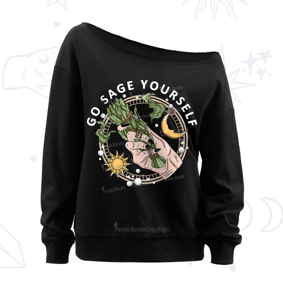 Purplehecate Go Sage Yourself Off The Shoulder Sweatshirt