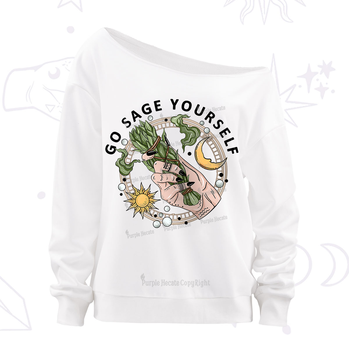 Purplehecate Go Sage Yourself Off The Shoulder Sweatshirt