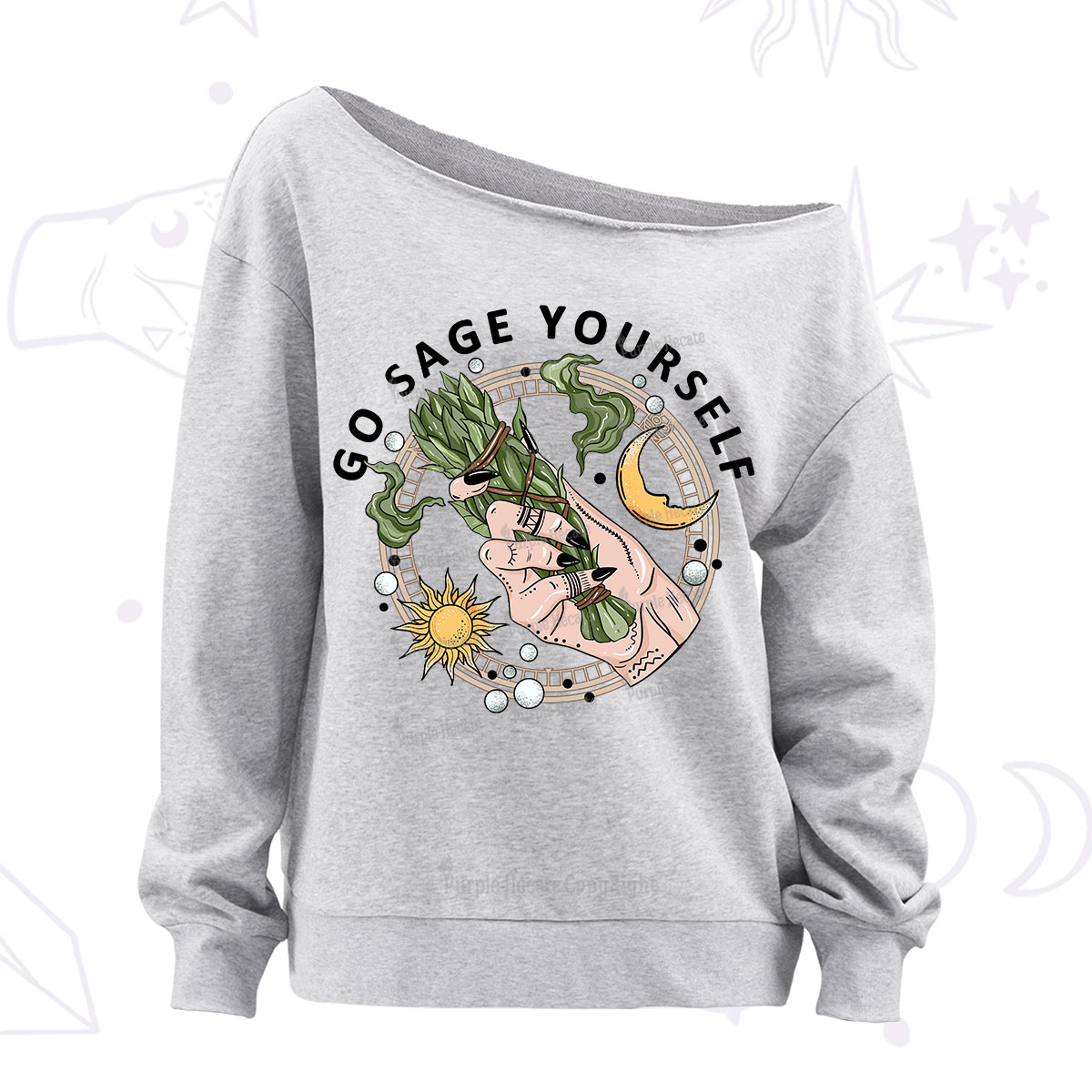 Purplehecate Go Sage Yourself Off The Shoulder Sweatshirt