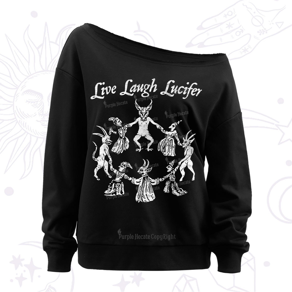 Purplehecate Live Laugh Lucifer Off The Shoulder Sweatshirt