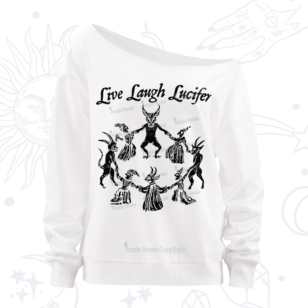 Purplehecate Live Laugh Lucifer Off The Shoulder Sweatshirt