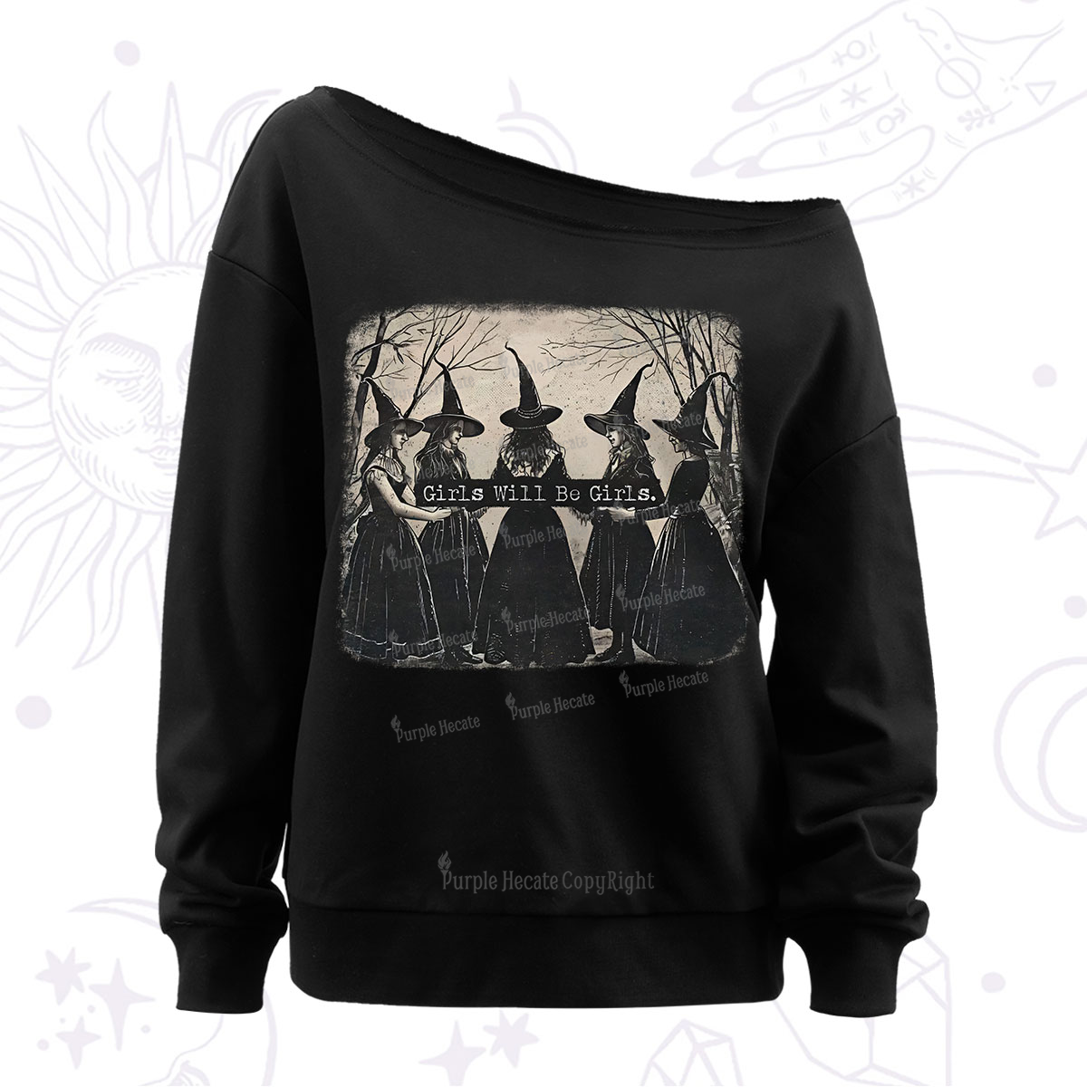 Purplehecate Girls Will Be Girls Witch Off The Shoulder Sweatshirt