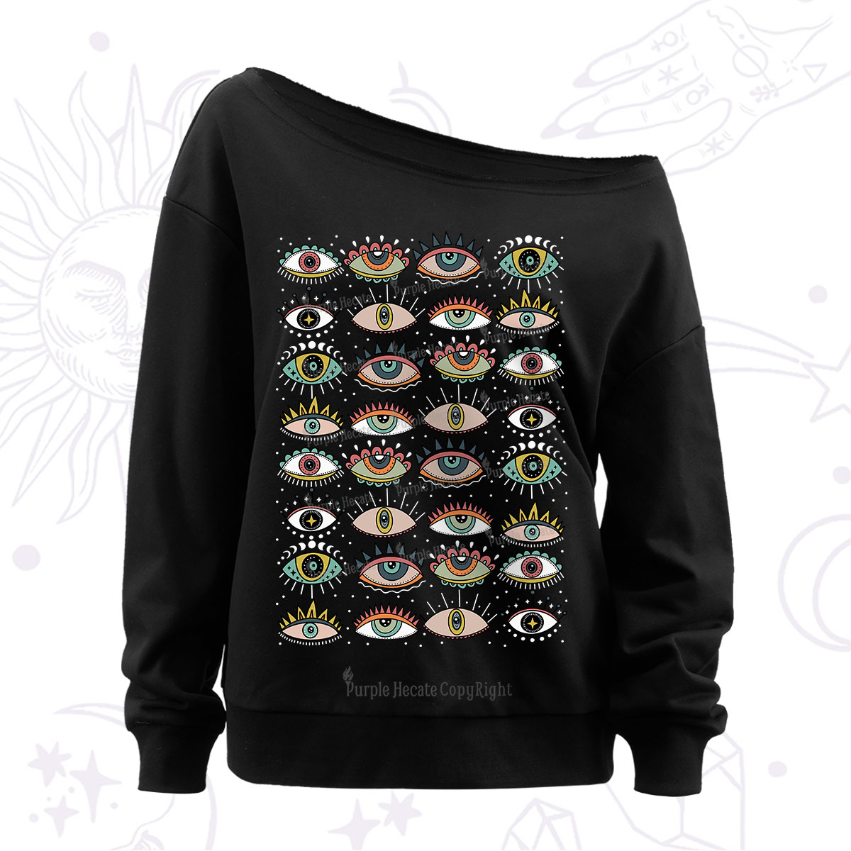 Purplehecate Evil Eye Pattern Off The Shoulder Sweatshirt