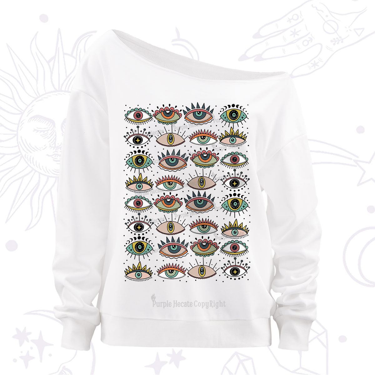 Purplehecate Evil Eye Pattern Off The Shoulder Sweatshirt