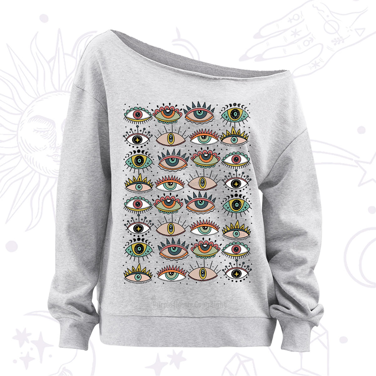 Purplehecate Evil Eye Pattern Off The Shoulder Sweatshirt