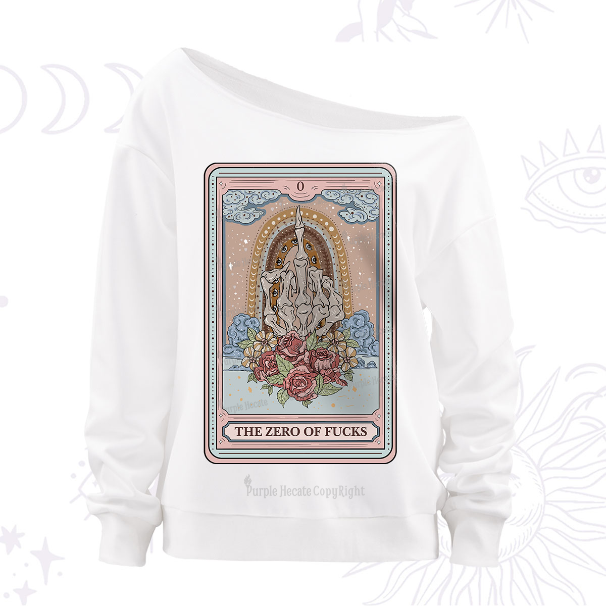 Purplehecate The Zero Of Fucks Tarot Off The Shoulder Sweatshirt