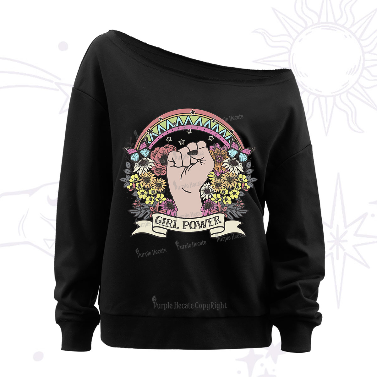 Purplehecate Girl Power Off The Shoulder Sweatshirt