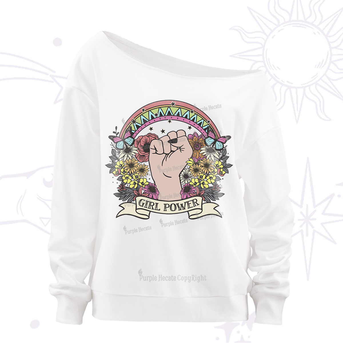 Purplehecate Girl Power Off The Shoulder Sweatshirt