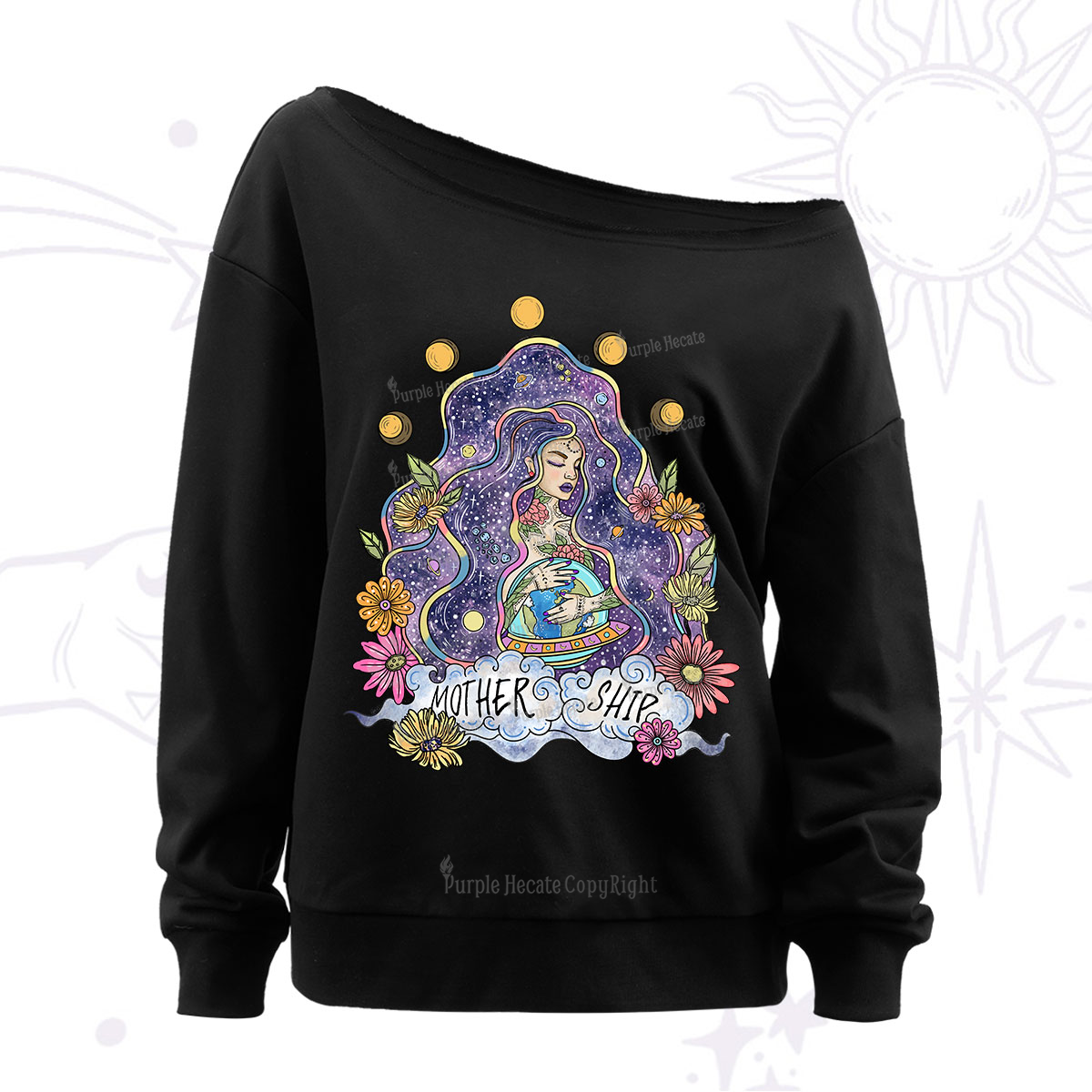 Purplehecate Mother Ship Off The Shoulder Sweatshirt