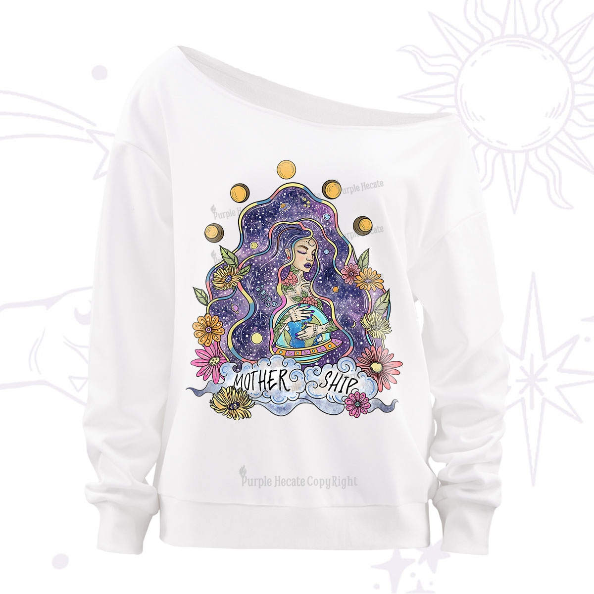Purplehecate Mother Ship Off The Shoulder Sweatshirt
